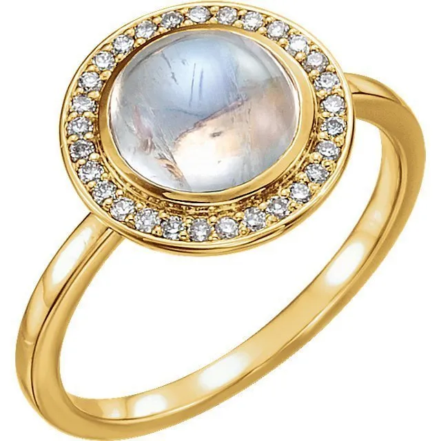 14KT GOLD 2.00 CT MOONSTONE & 1/8 CTW DIAMOND ROUND HALO RING
