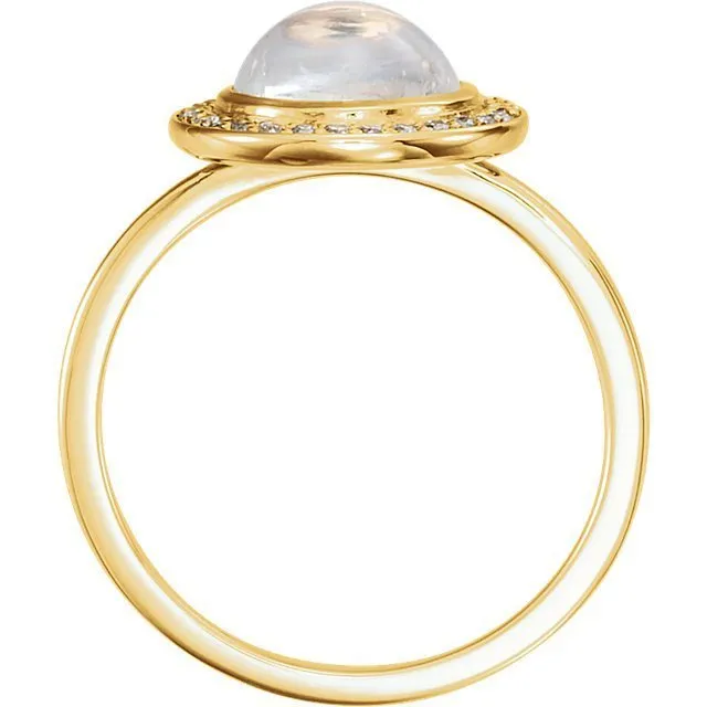 14KT GOLD 2.00 CT MOONSTONE & 1/8 CTW DIAMOND ROUND HALO RING
