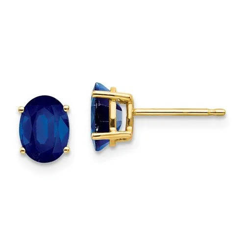 14KT GOLD 2.10 CTW OVAL BLUE SAPPHIRE STUD EARRINGS