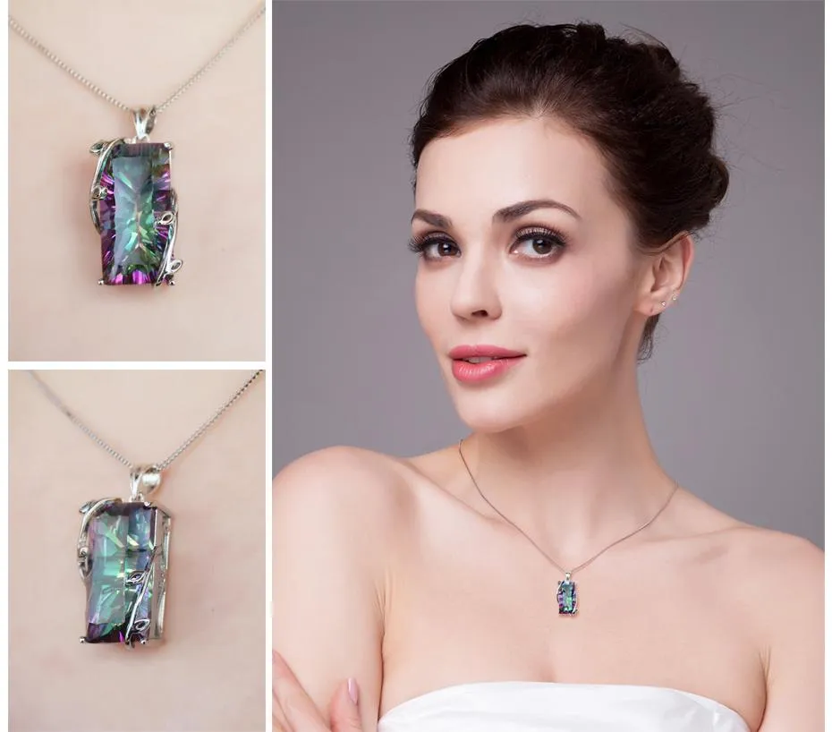 16ct Rainbow Fire Mystic Topaz Silver Necklace