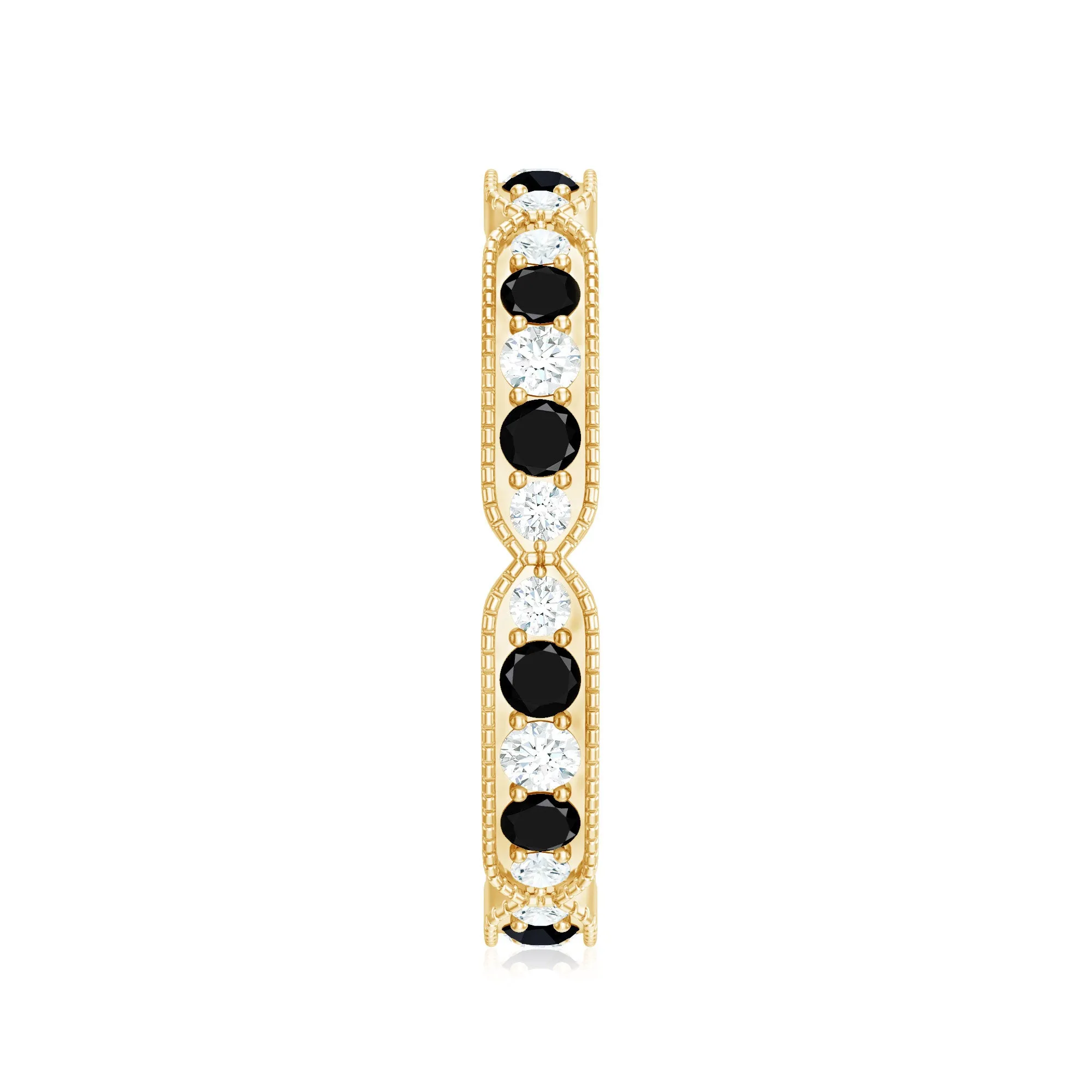 1.75 CT Black Onyx and Diamond Band Ring with Milgrain Details