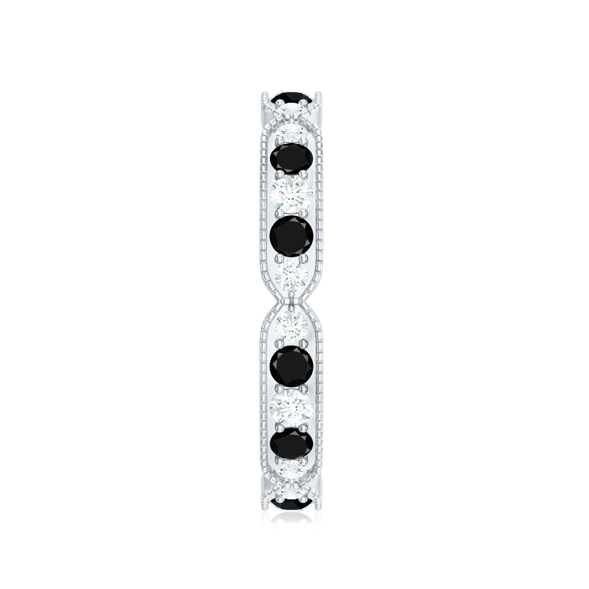 1.75 CT Black Onyx and Diamond Band Ring with Milgrain Details