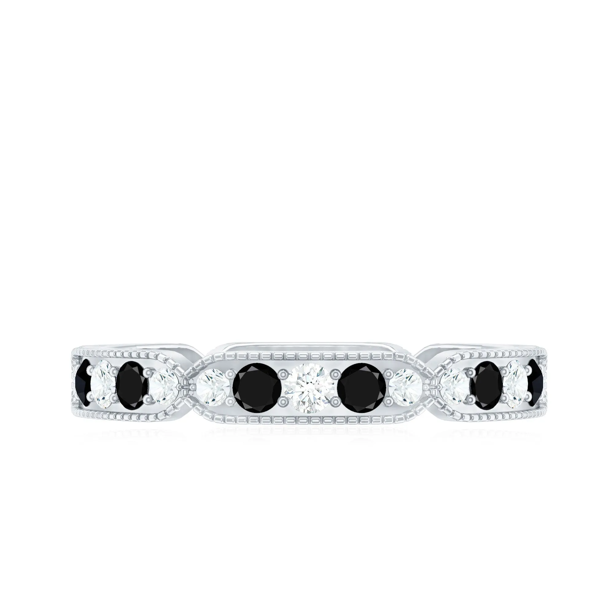 1.75 CT Black Onyx and Diamond Band Ring with Milgrain Details