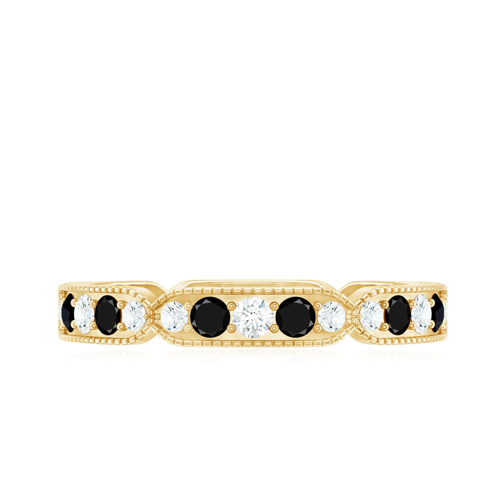 1.75 CT Black Onyx and Diamond Band Ring with Milgrain Details