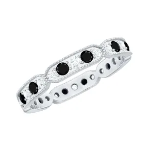 1.75 CT Black Onyx and Diamond Band Ring with Milgrain Details