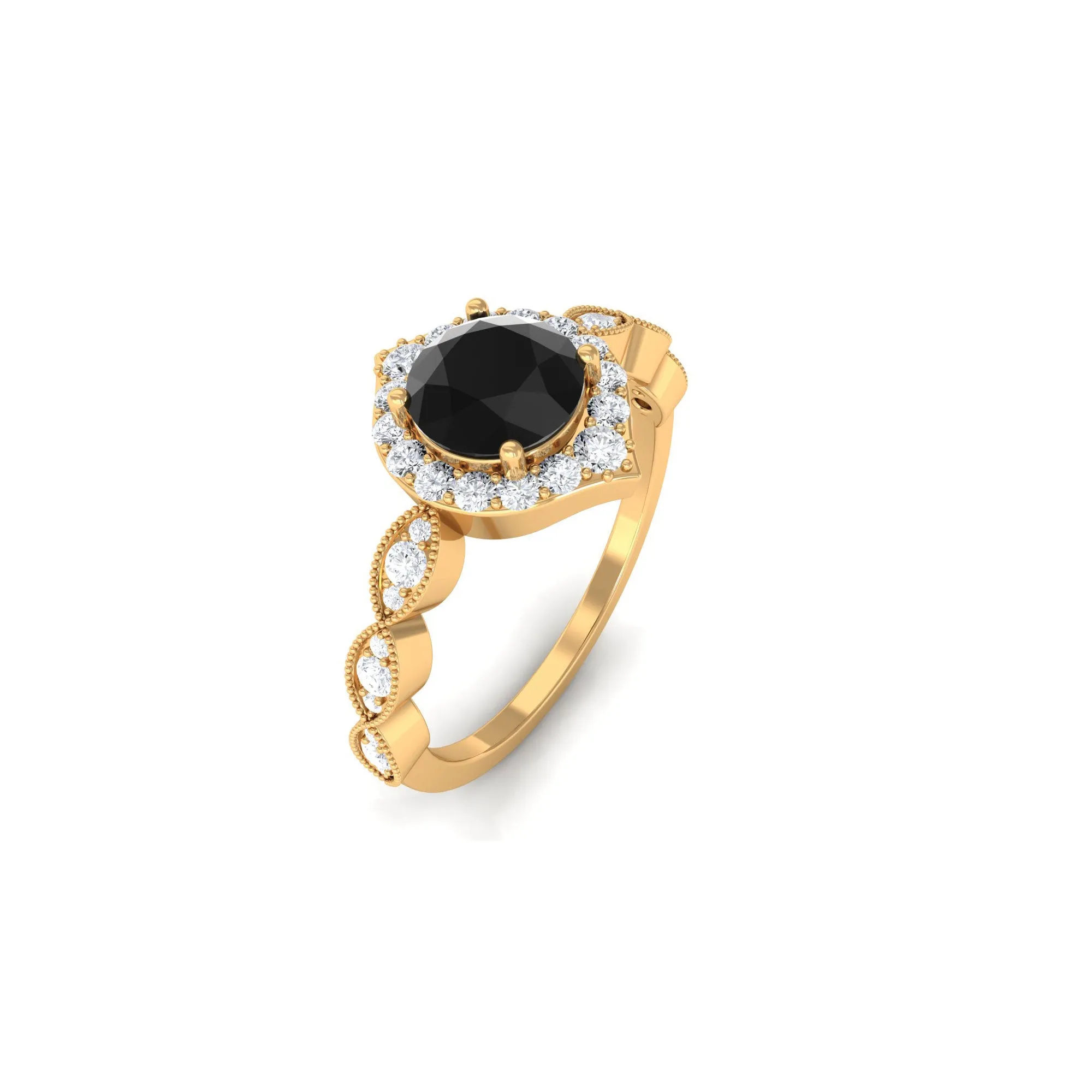 1.75 CT Vintage Black Onyx Engagement Ring with Moissanite Accent