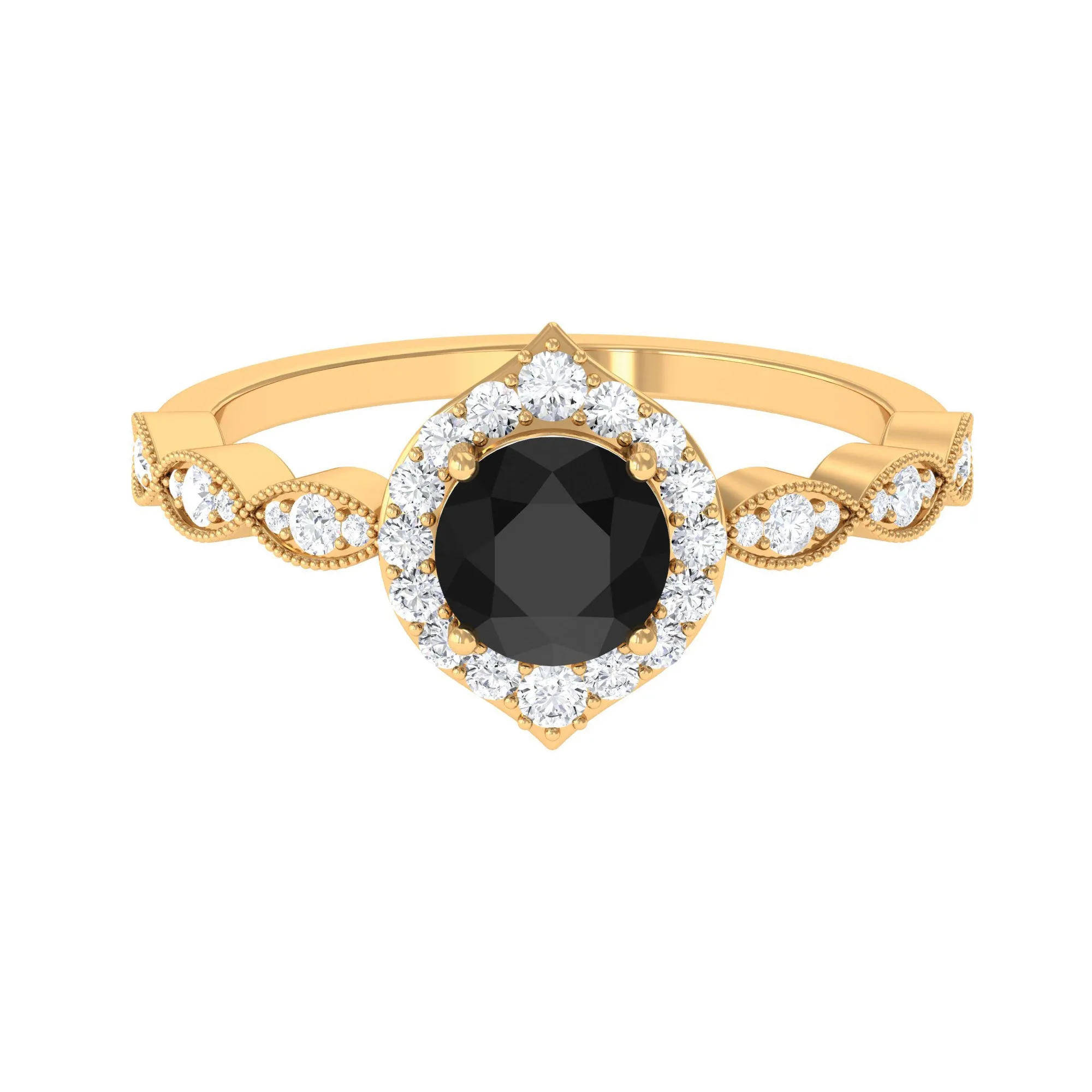 1.75 CT Vintage Black Onyx Engagement Ring with Moissanite Accent
