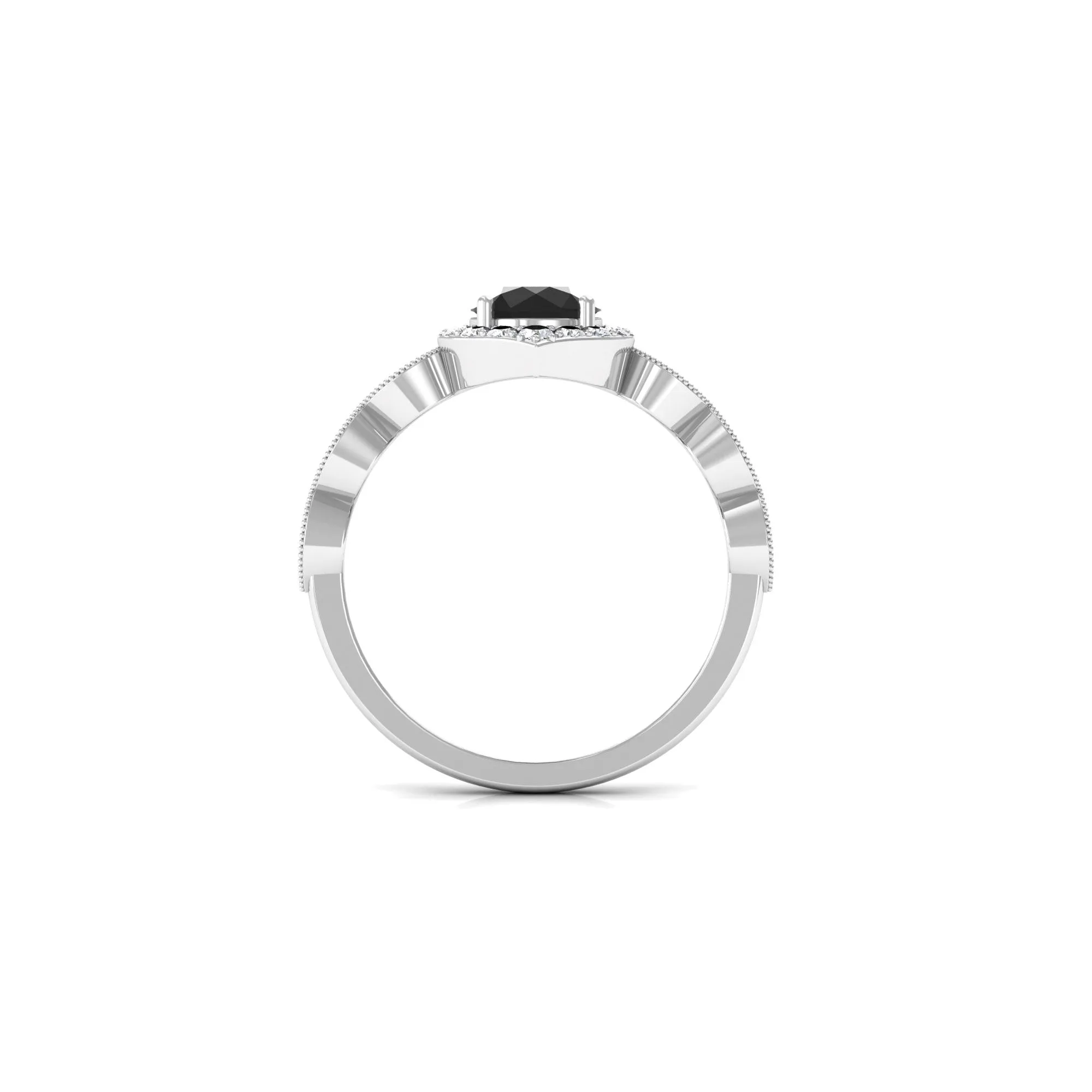 1.75 CT Vintage Black Onyx Engagement Ring with Moissanite Accent