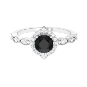 1.75 CT Vintage Black Onyx Engagement Ring with Moissanite Accent