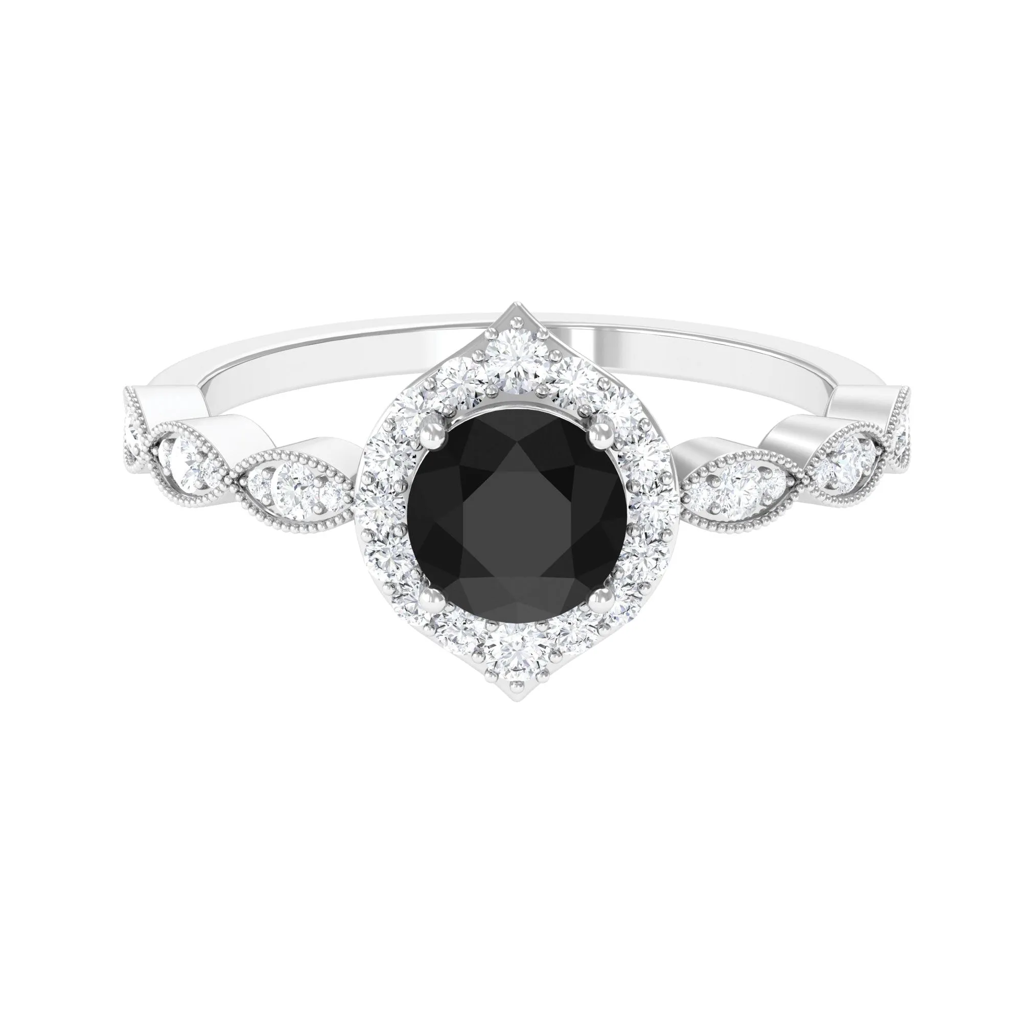 1.75 CT Vintage Black Onyx Engagement Ring with Moissanite Accent
