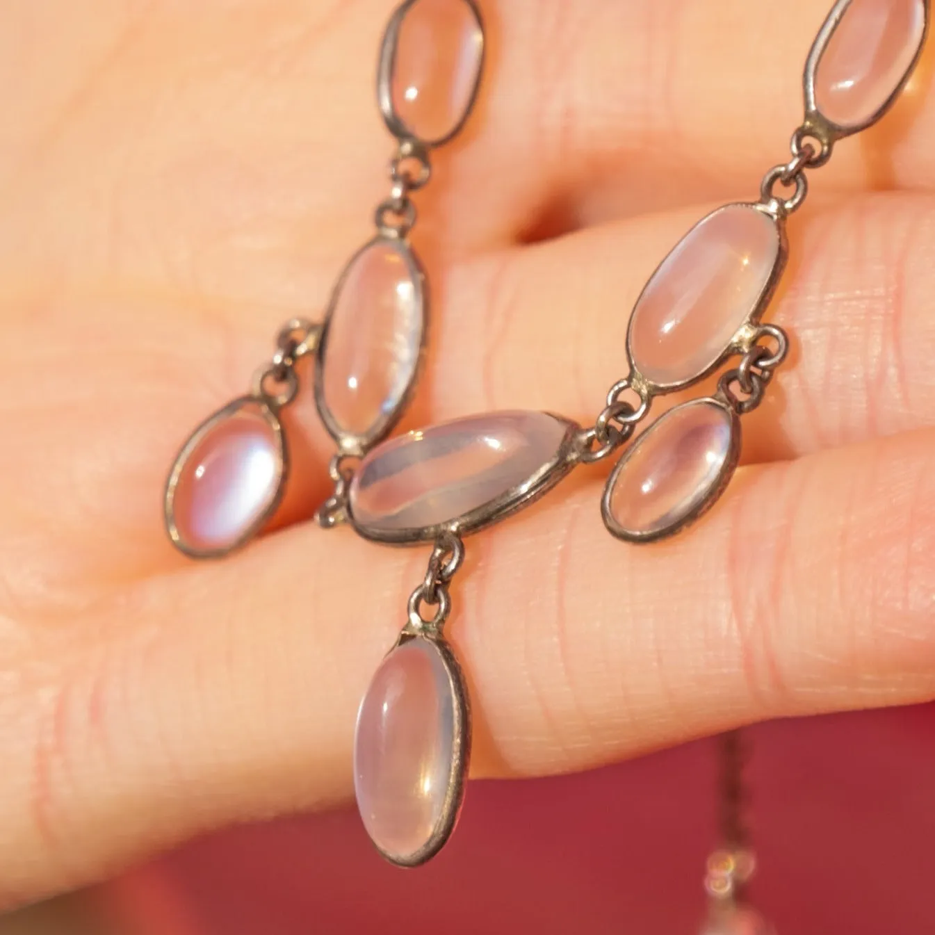 17" Antique Silver Moonstone Cabochon Necklace, 14.50ct