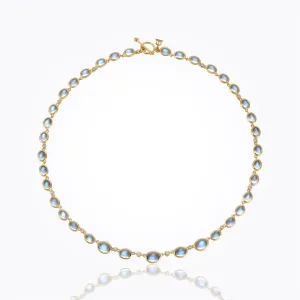 18K Classic Graduated Necklace with Royal Blue Moonstone and diamond