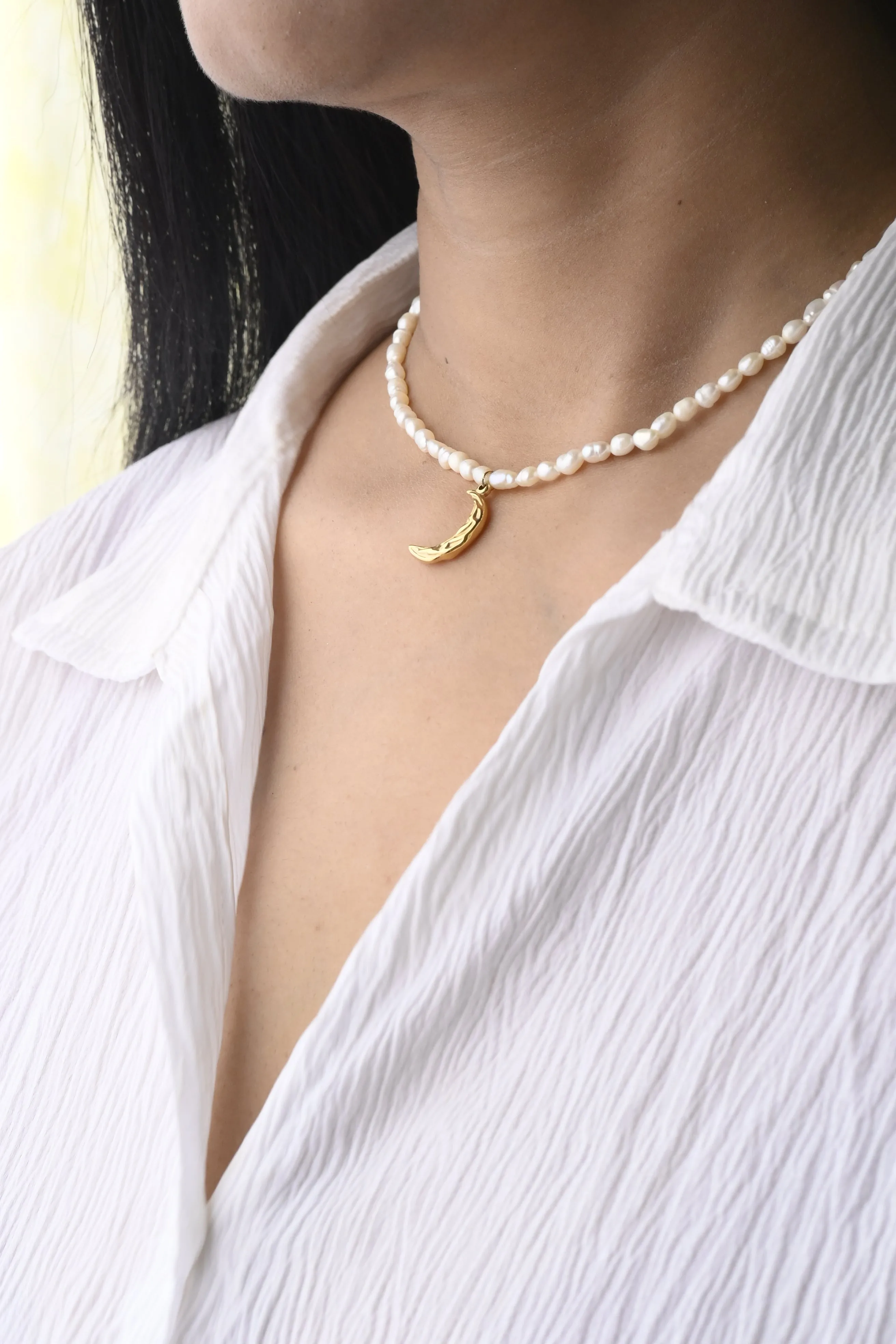 18K Gold-Filled Pearl necklace | Crescent Moon Pearl Necklace