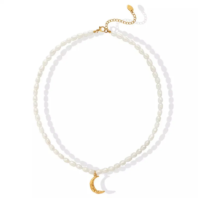 18K Gold-Filled Pearl necklace | Crescent Moon Pearl Necklace