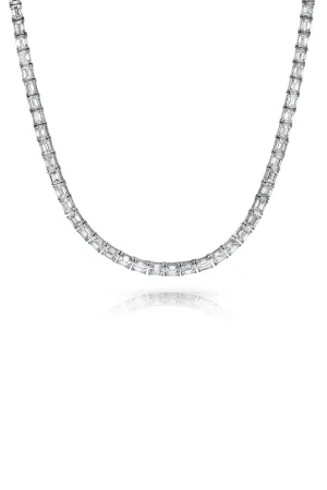 18K White Gold 16" East-West Emerald Tennis Necklace