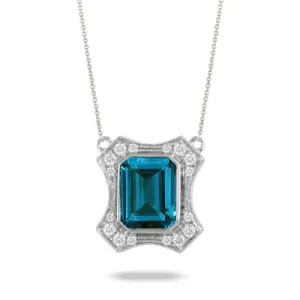 18K WHITE GOLD DIAMOND AND LONDON BLUE TOPAZ NECKLACE