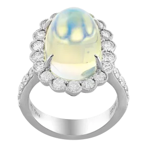 18K White Moonstone and Natural Diamond Ring Size 6.5