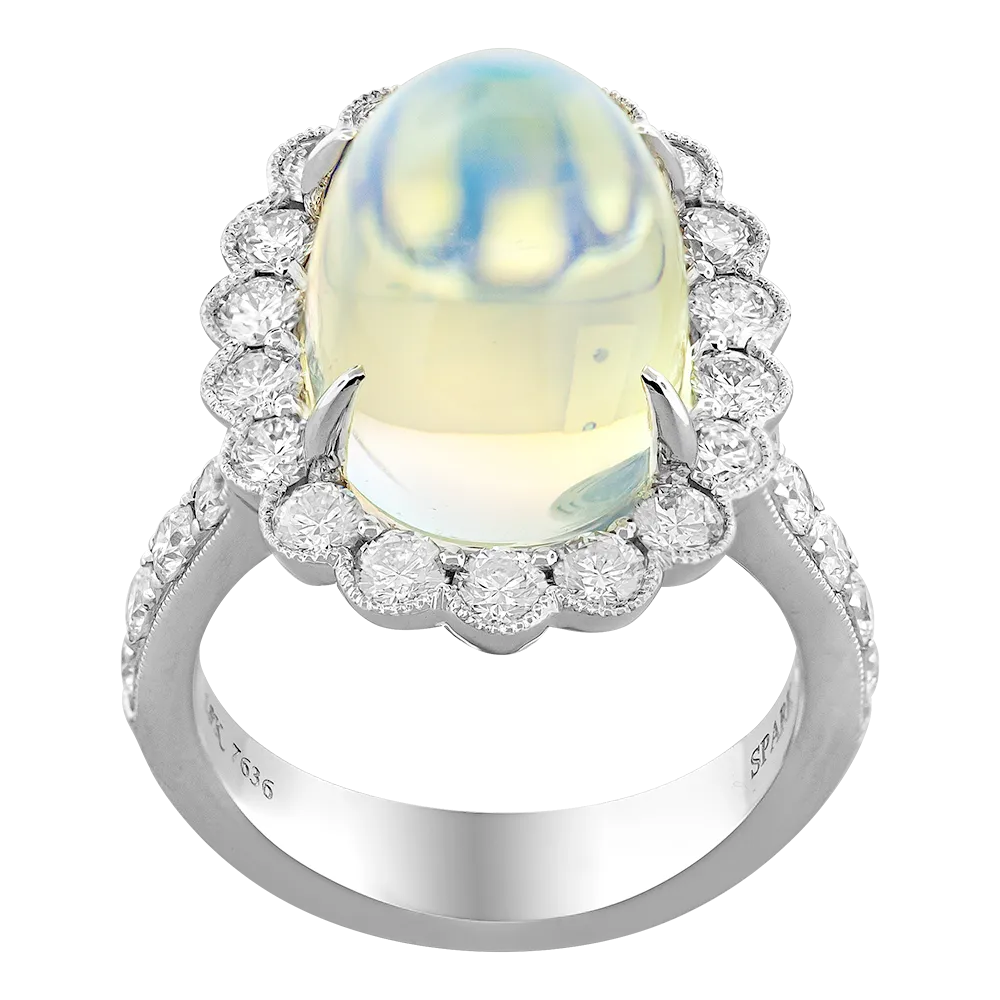 18K White Moonstone and Natural Diamond Ring Size 6.5