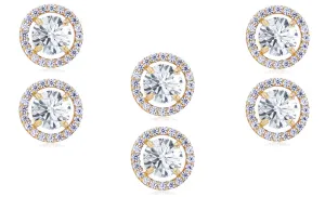 18k Yellow Gold Plated 1Ct Round White Sapphire Set of Three Halo Stud Earrings