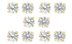 18k Yellow Gold Plated 3Ct Round White Sapphire Set Of Five Stud Earrings