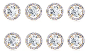 18k Yellow Gold Plated 4Ct Round White Sapphire Set Of Four Halo Stud Earrings