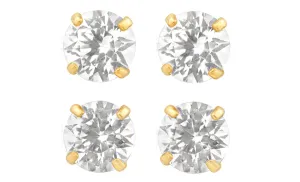 18k Yellow Gold Plated 4mm 1/2Ct Round White Sapphire Set Of Two Stud Earrings