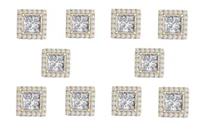 18k Yellow Gold Plated 4mm 1Ct Square Cut White Sapphire Set of Five Halo Stud Earrings
