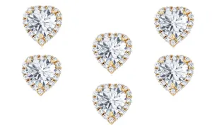 18k Yellow Gold Plated 6mm 2Ct Heart White Sapphire Set of Three Halo Stud Earrings