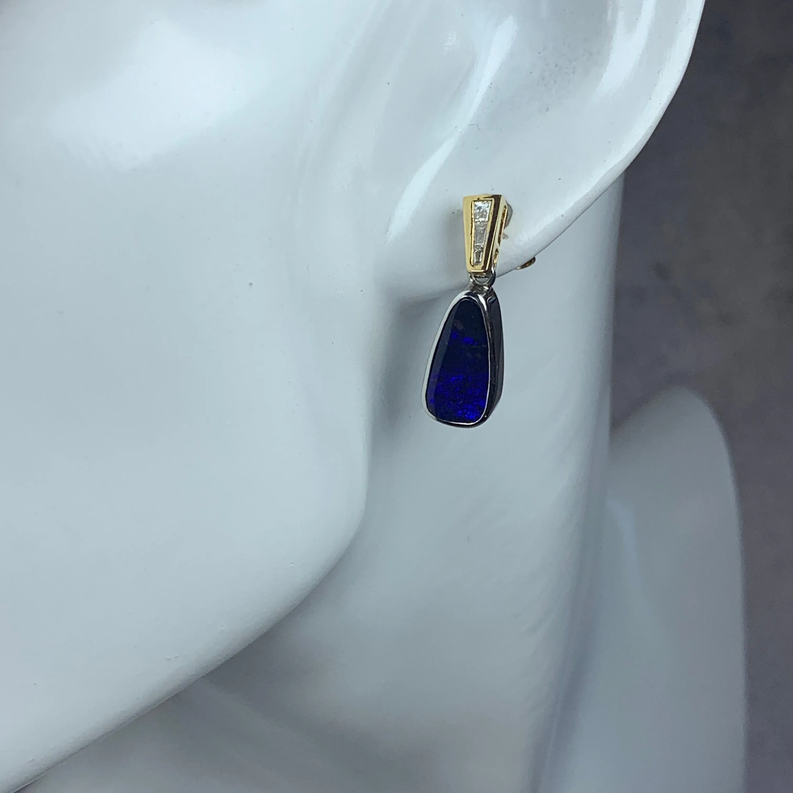 18kt Yellow and White Gold dangling Boulder Opal and Diamond earrings
