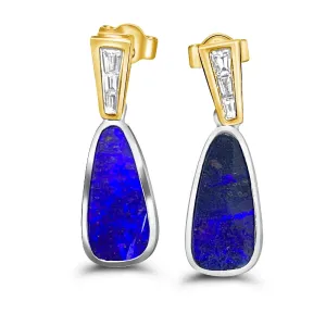 18kt Yellow and White Gold dangling Boulder Opal and Diamond earrings