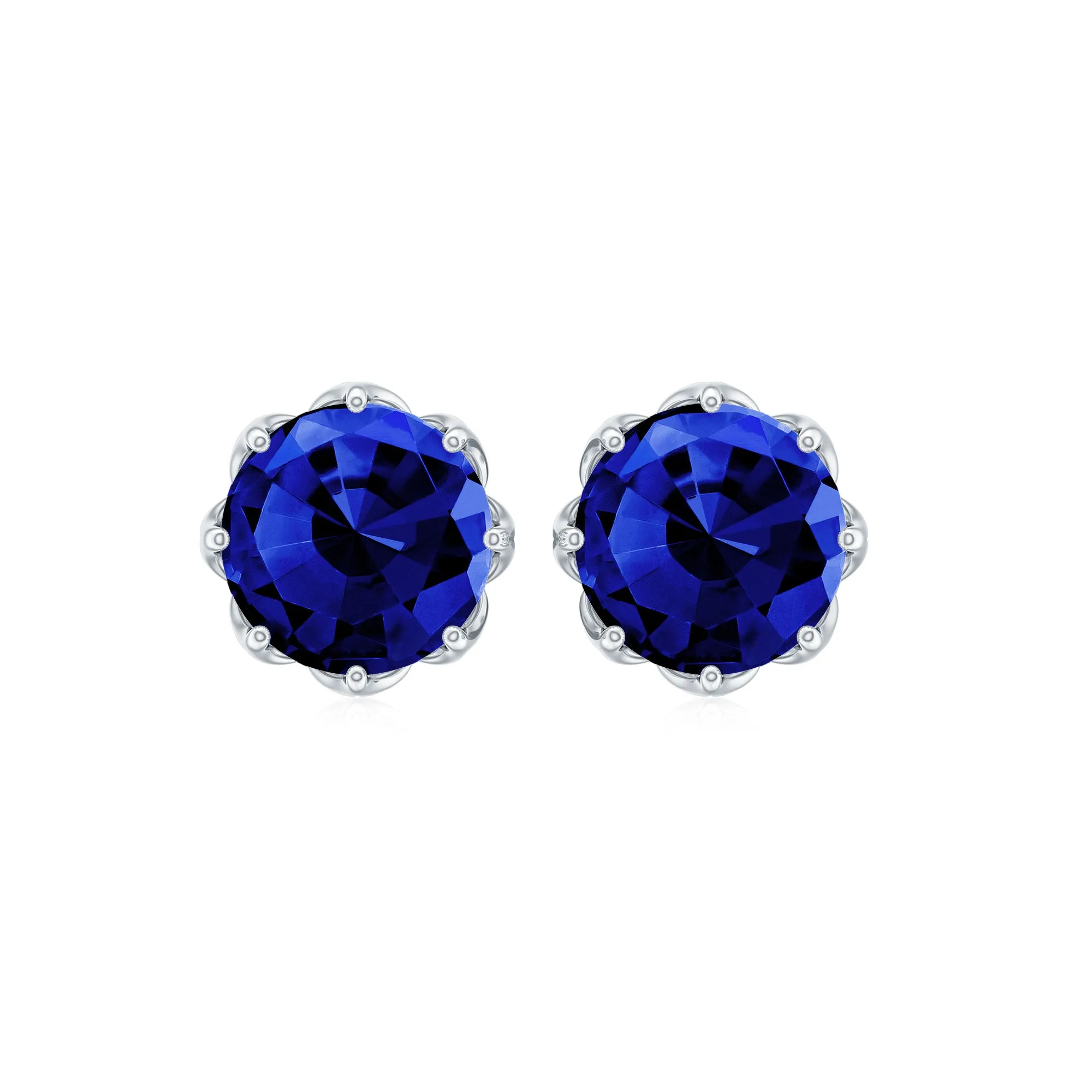 2 CT Created Blue Sapphire Solitaire Stud Earrings in Decorating Prong