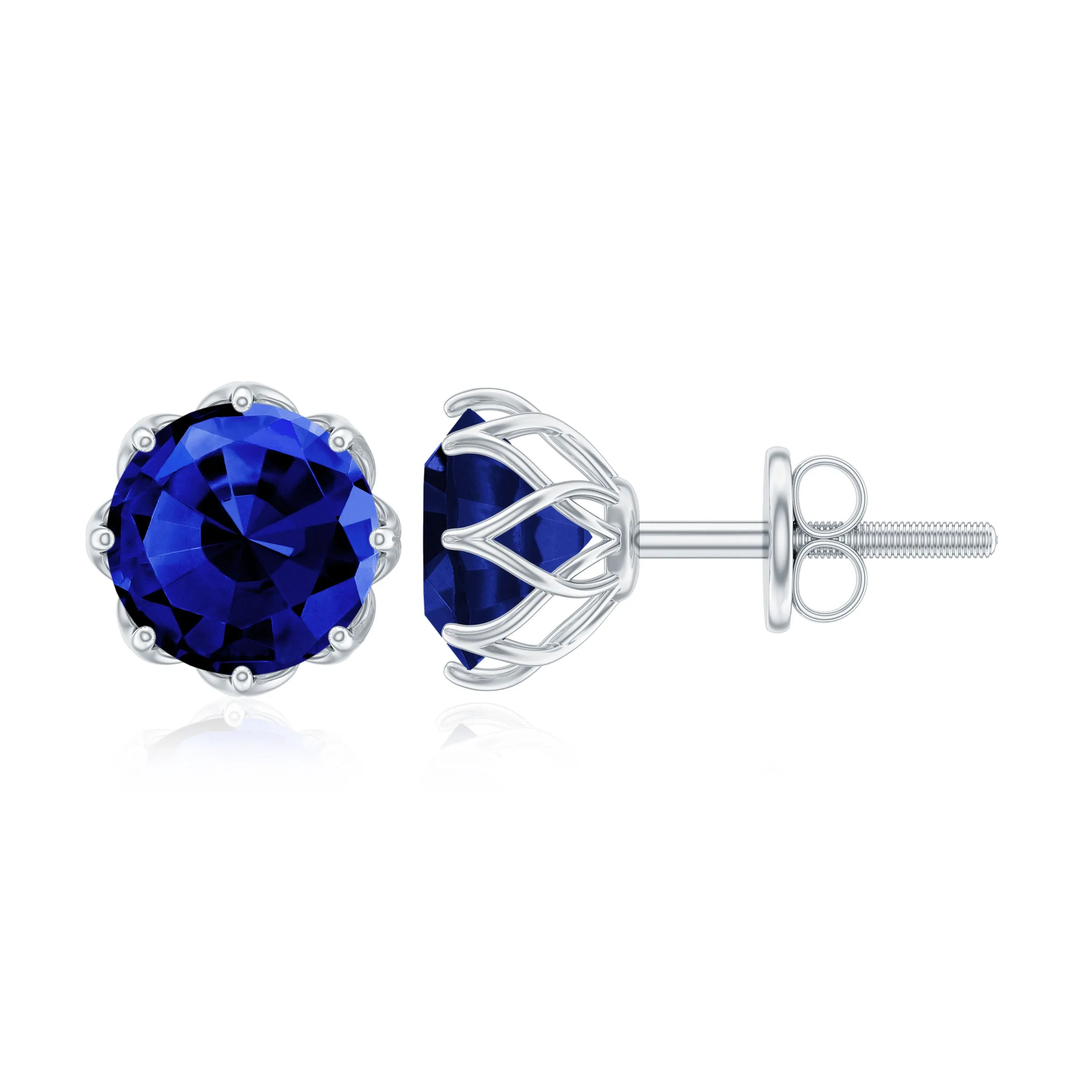 2 CT Created Blue Sapphire Solitaire Stud Earrings in Decorating Prong