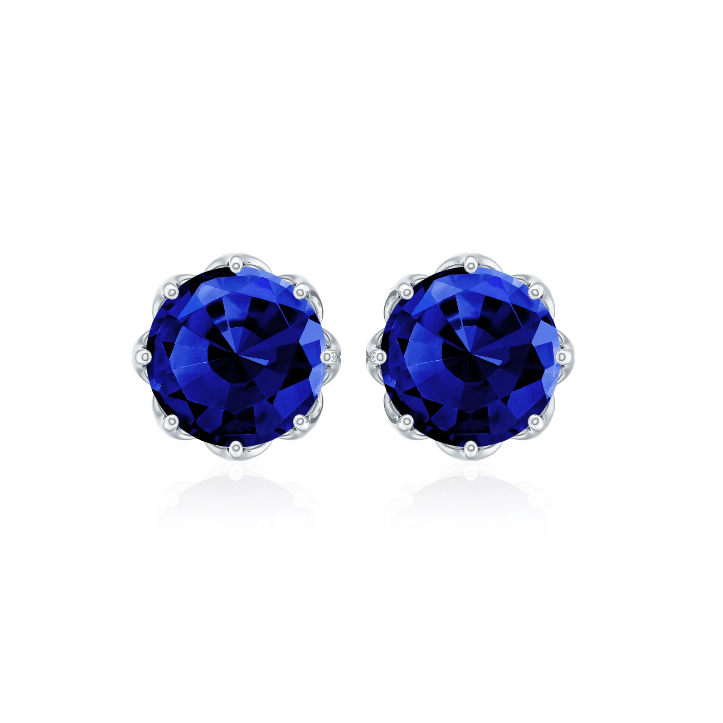 2 CT Created Blue Sapphire Solitaire Stud Earrings in Decorating Prong
