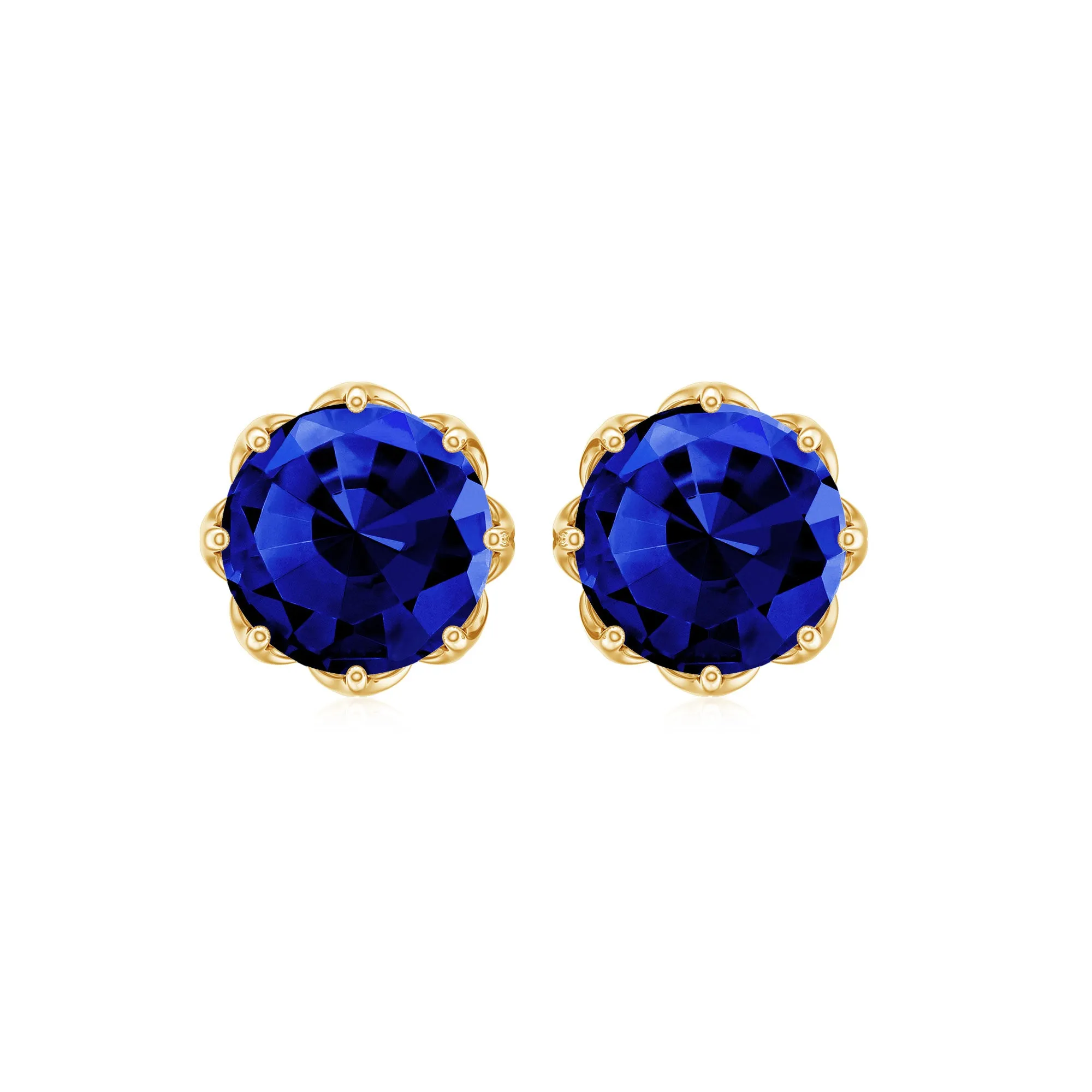 2 CT Created Blue Sapphire Solitaire Stud Earrings in Decorating Prong