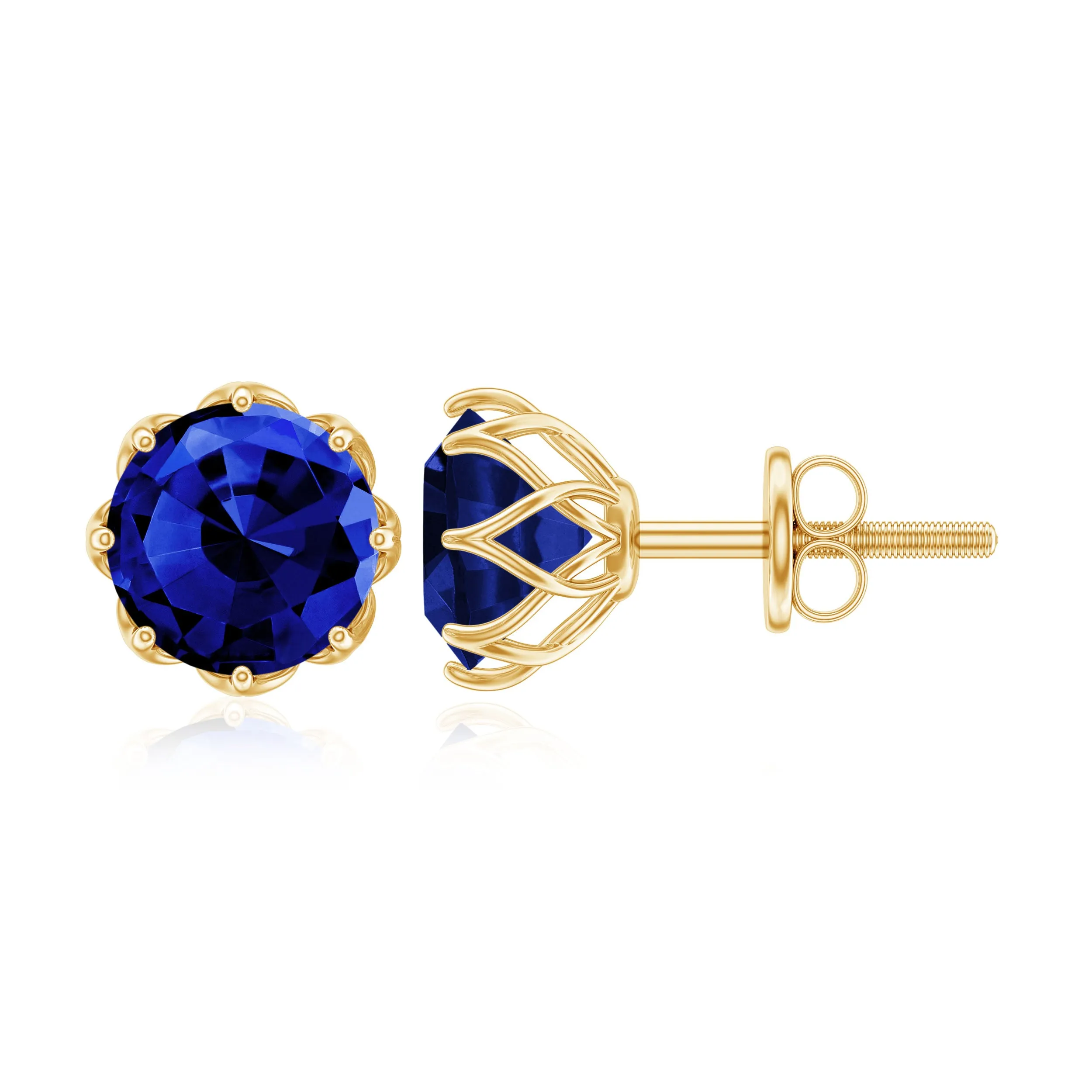 2 CT Created Blue Sapphire Solitaire Stud Earrings in Decorating Prong