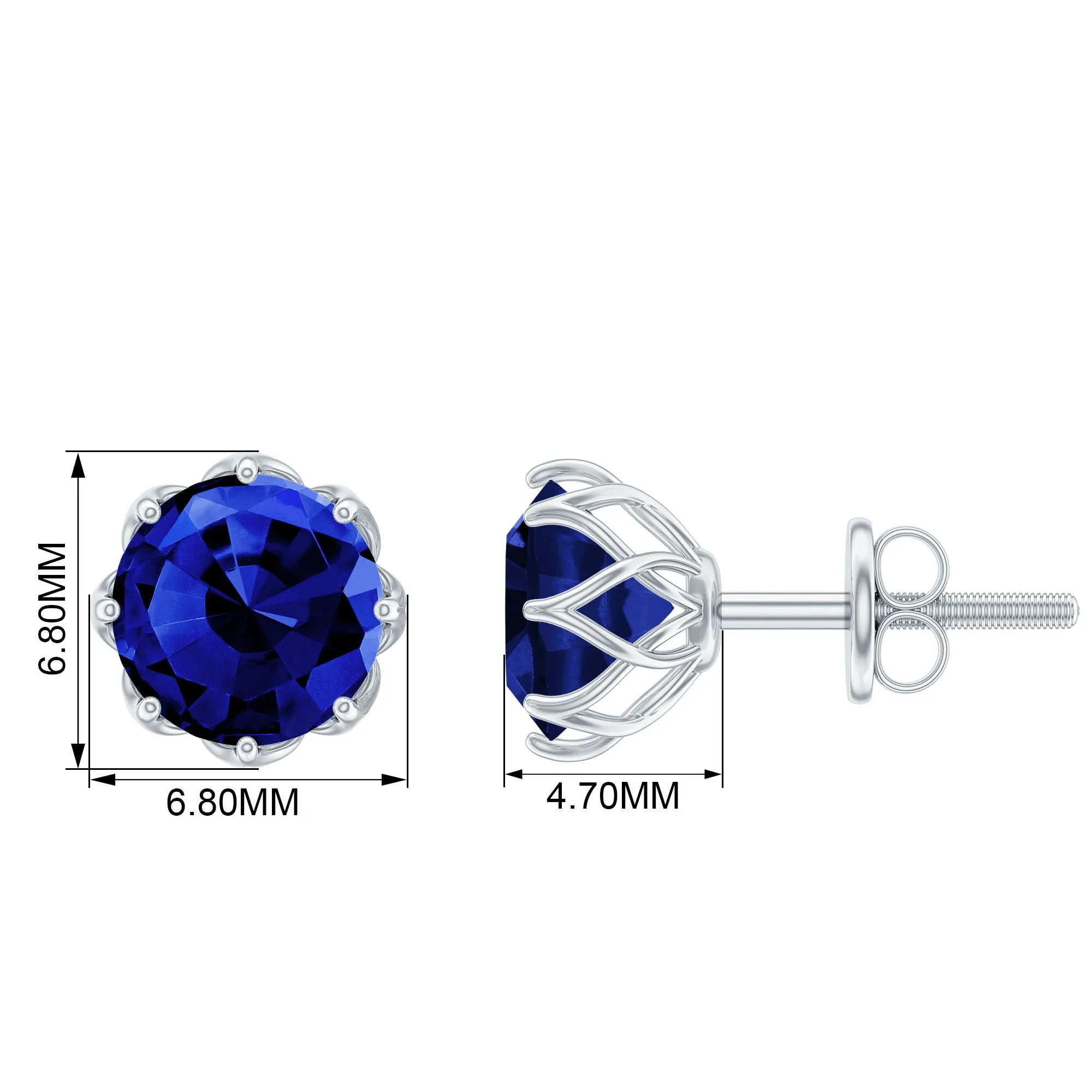 2 CT Created Blue Sapphire Solitaire Stud Earrings in Decorating Prong