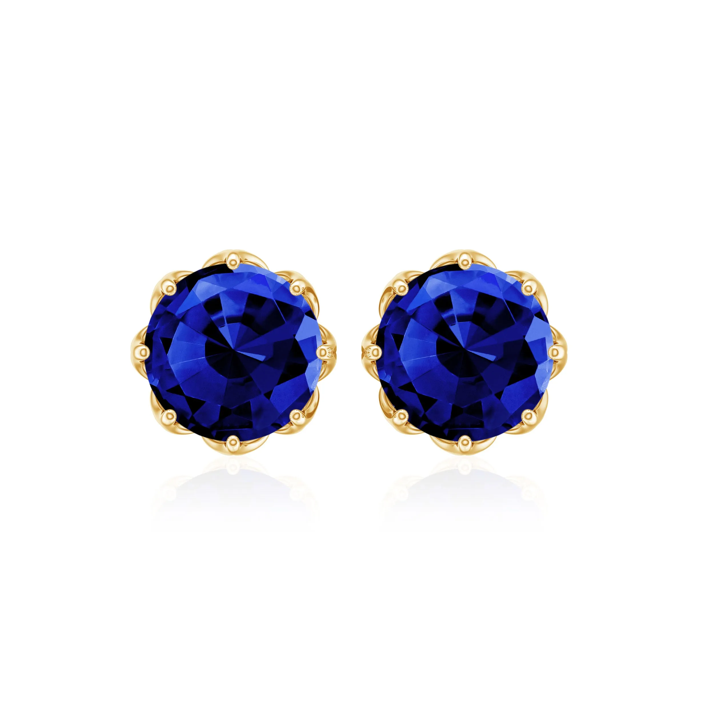 2 CT Created Blue Sapphire Solitaire Stud Earrings in Decorating Prong