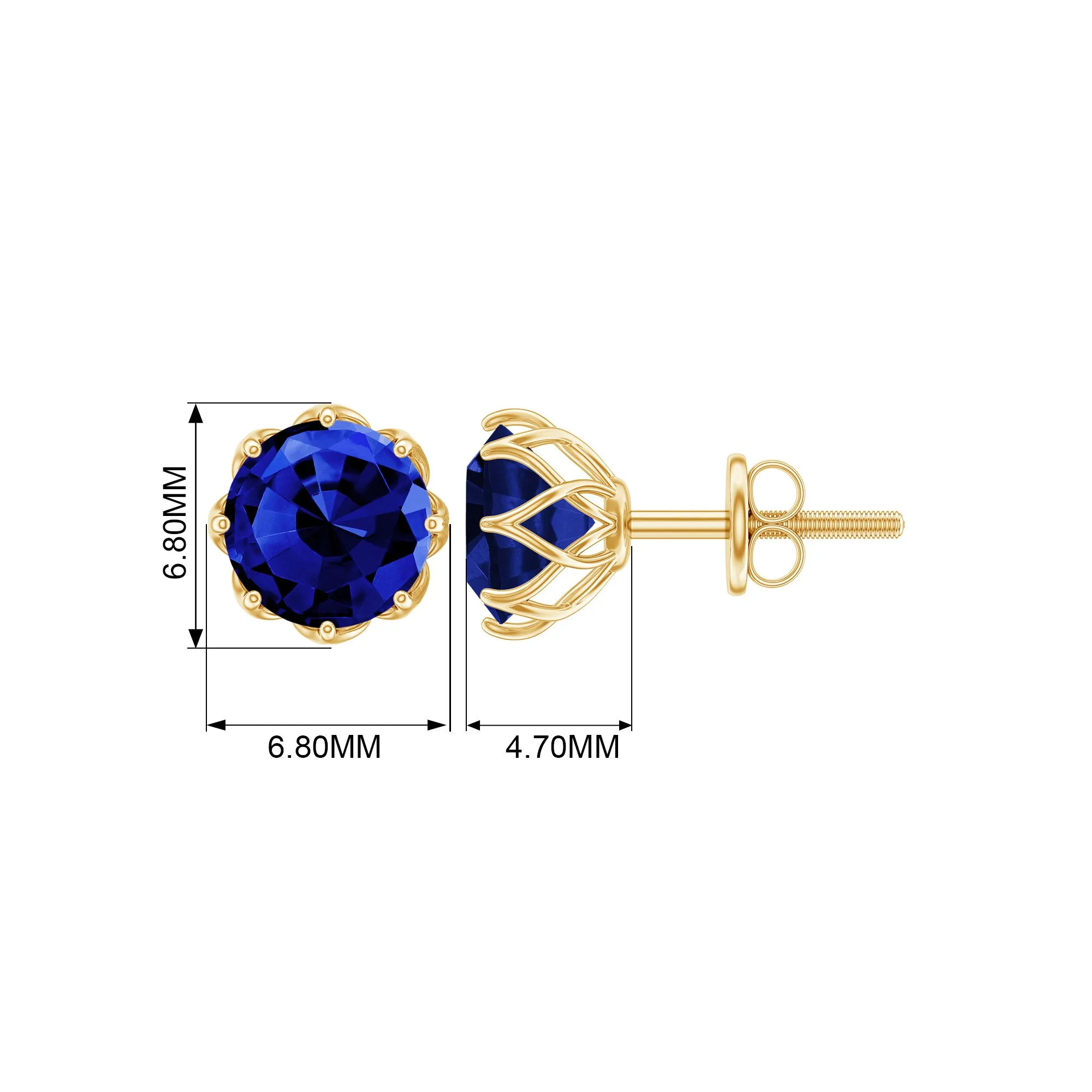 2 CT Created Blue Sapphire Solitaire Stud Earrings in Decorating Prong