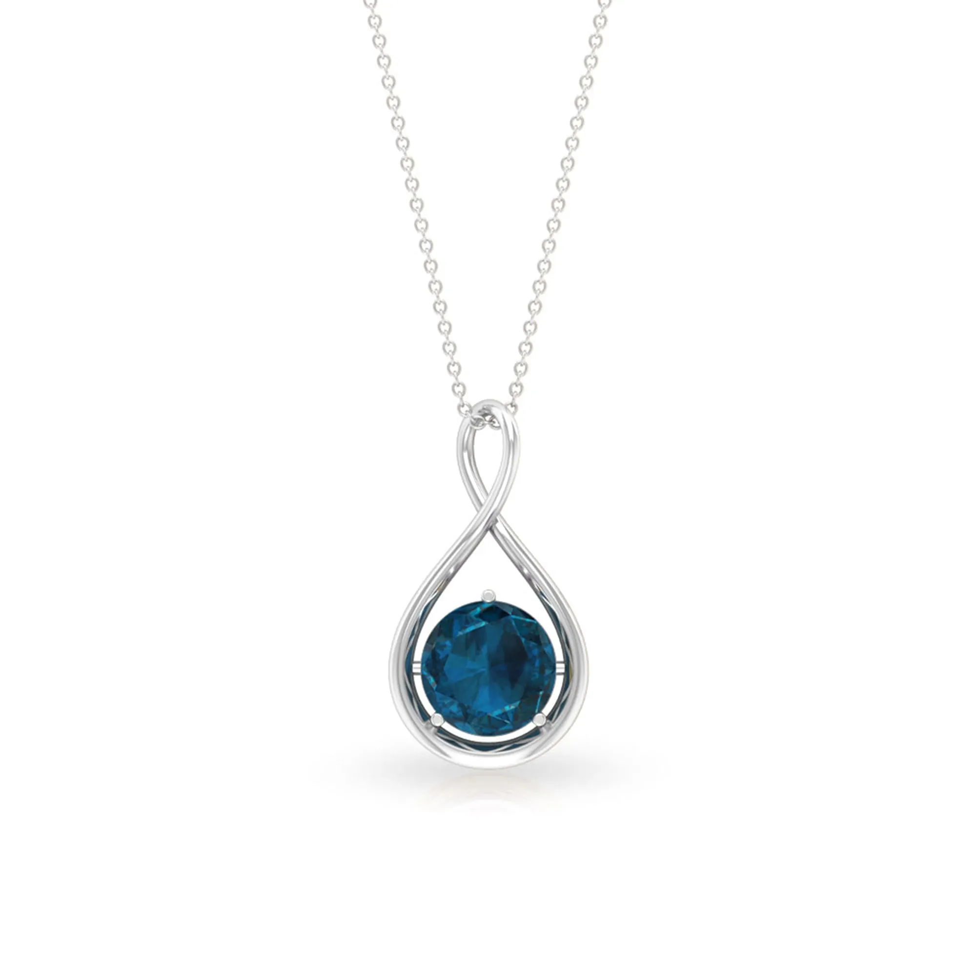 2 CT Infinity Knot Solitaire Necklace with London Blue Topaz
