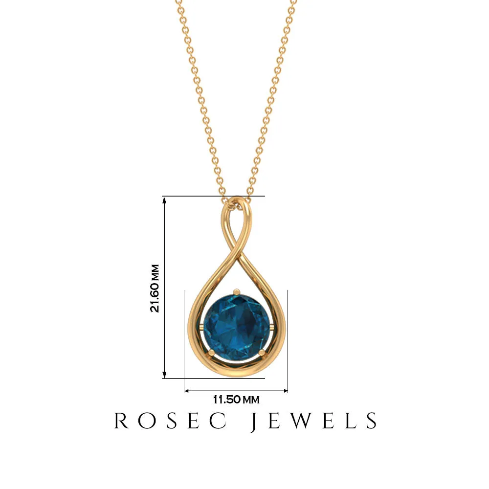 2 CT Infinity Knot Solitaire Necklace with London Blue Topaz