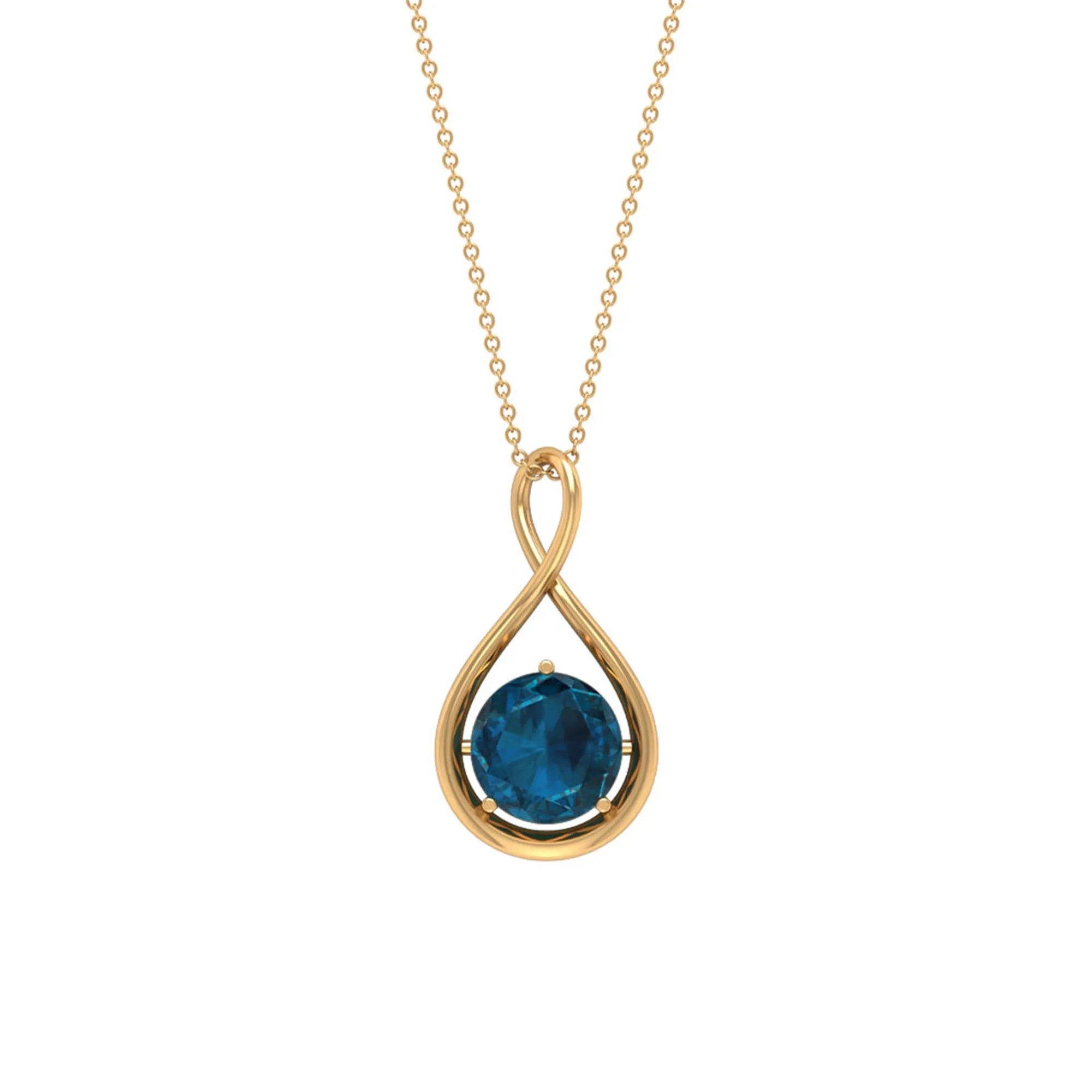2 CT Infinity Knot Solitaire Necklace with London Blue Topaz