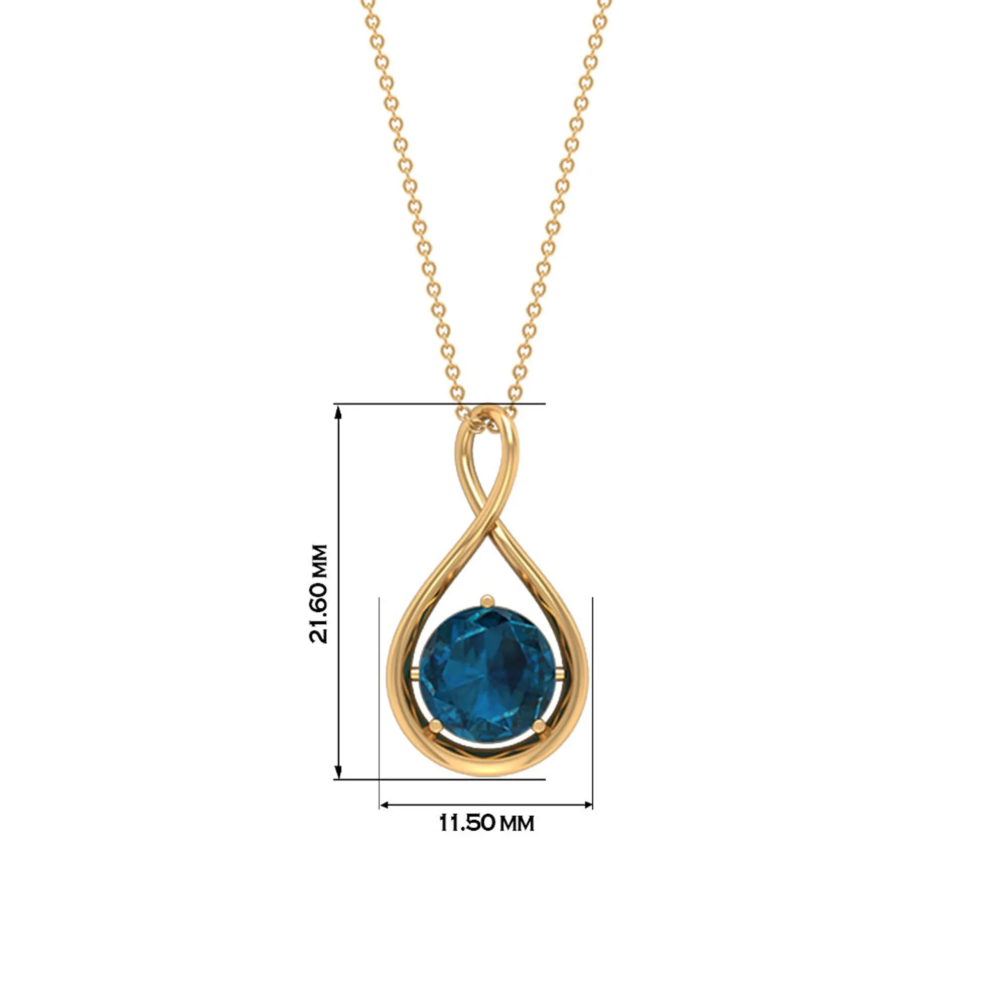 2 CT Infinity Knot Solitaire Necklace with London Blue Topaz