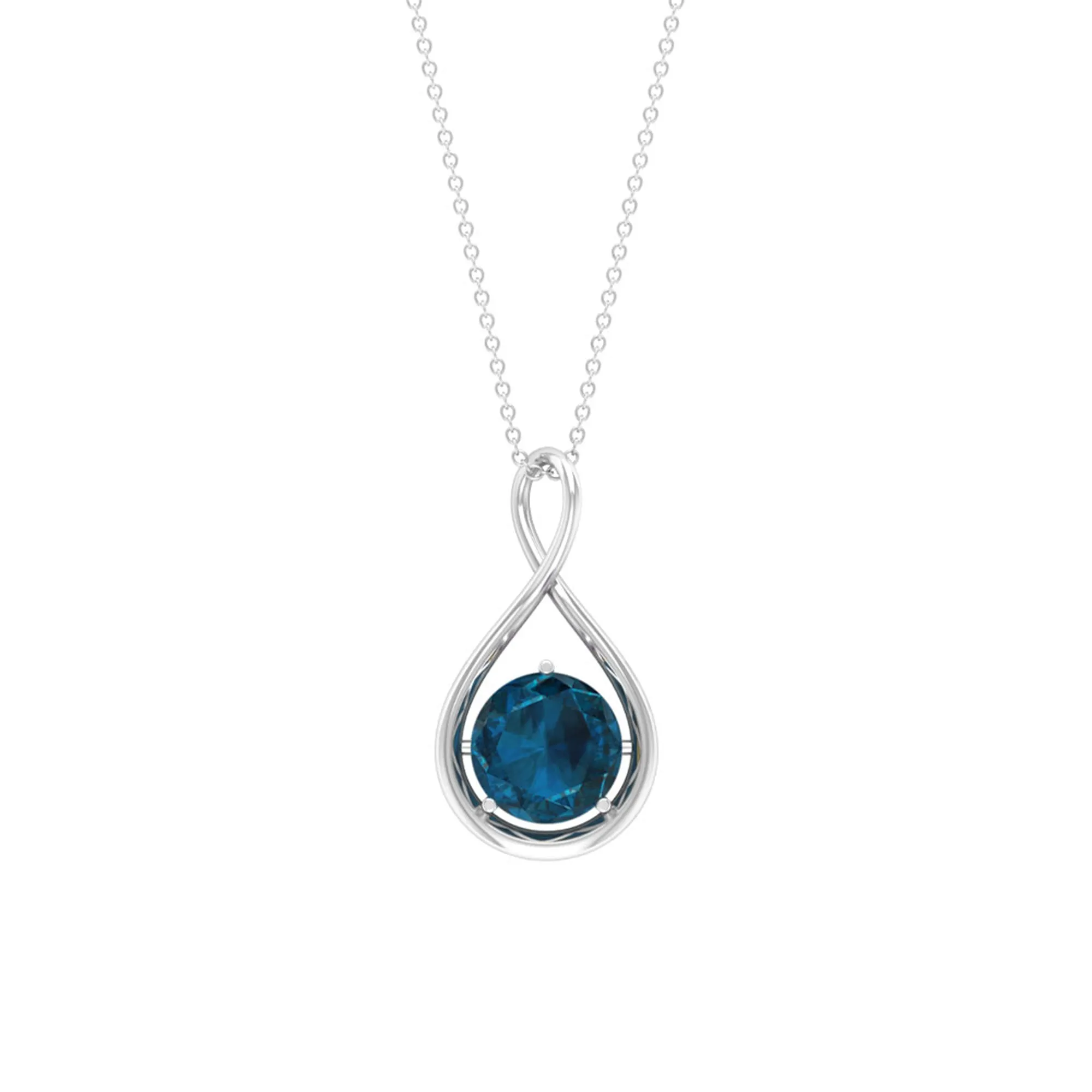 2 CT Infinity Knot Solitaire Necklace with London Blue Topaz