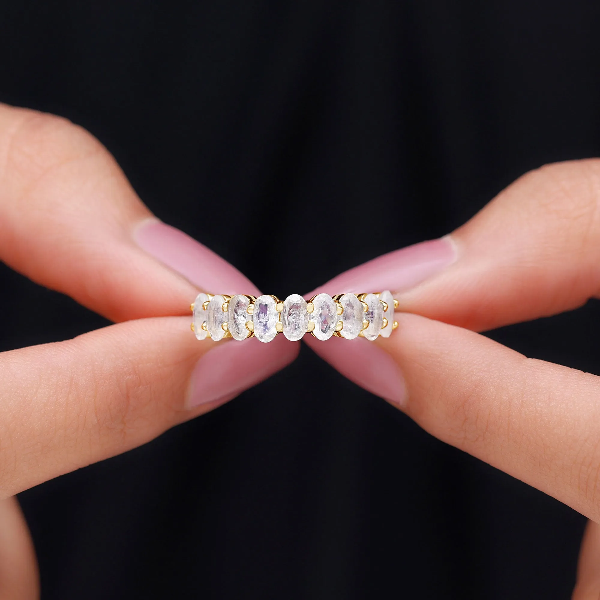 2 CT Oval Cut Moonstone Nine Stone Band Ring
