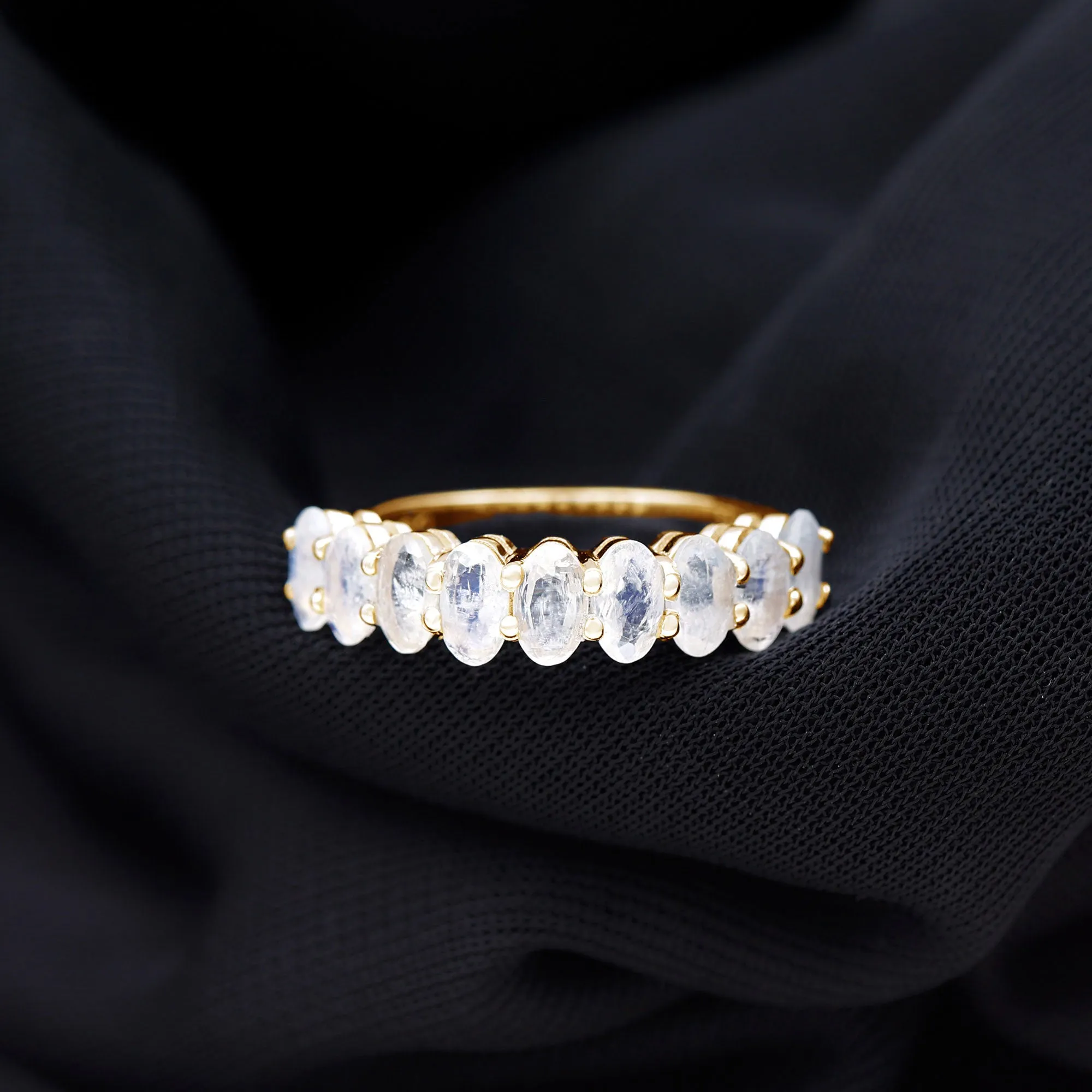 2 CT Oval Cut Moonstone Nine Stone Band Ring