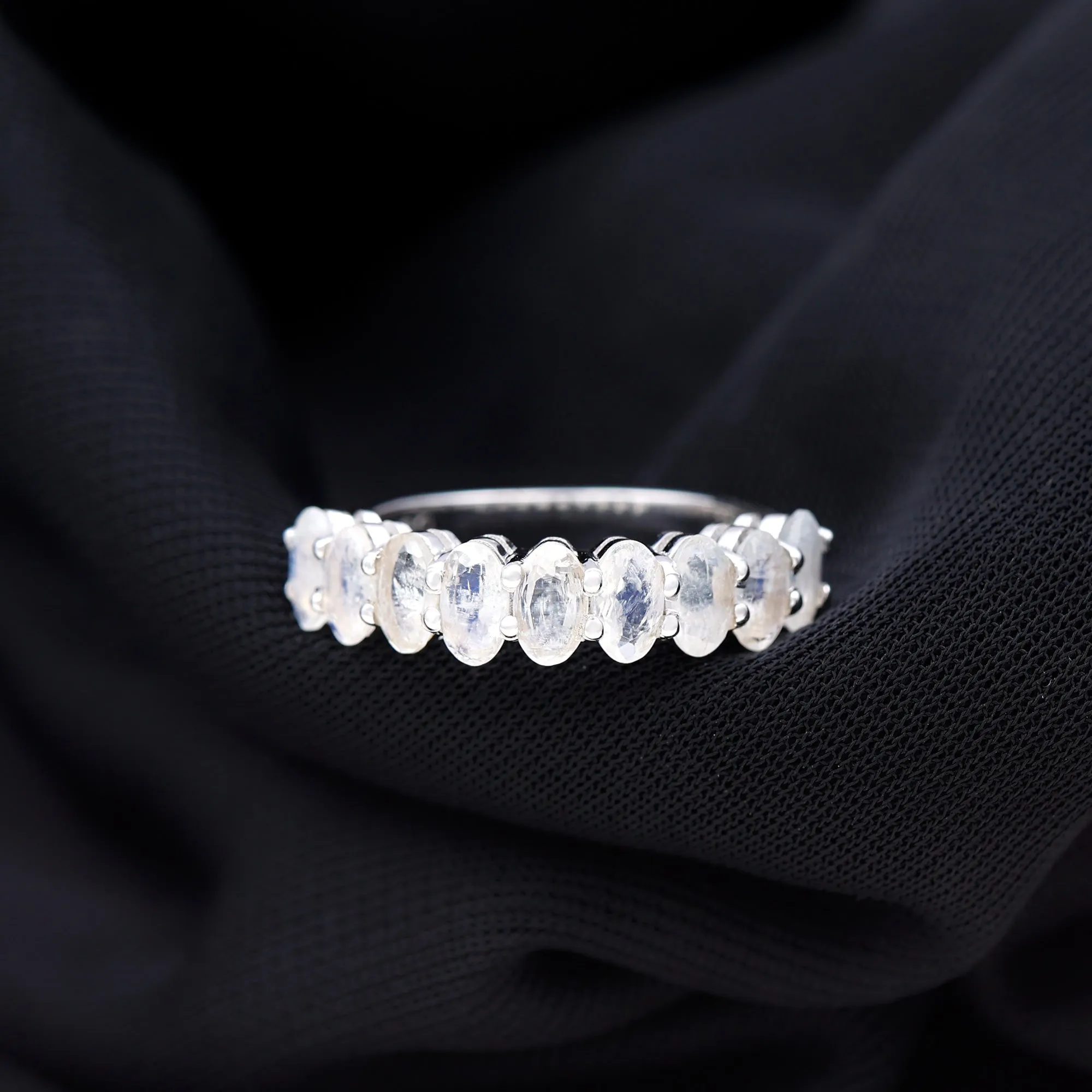 2 CT Oval Cut Moonstone Nine Stone Band Ring