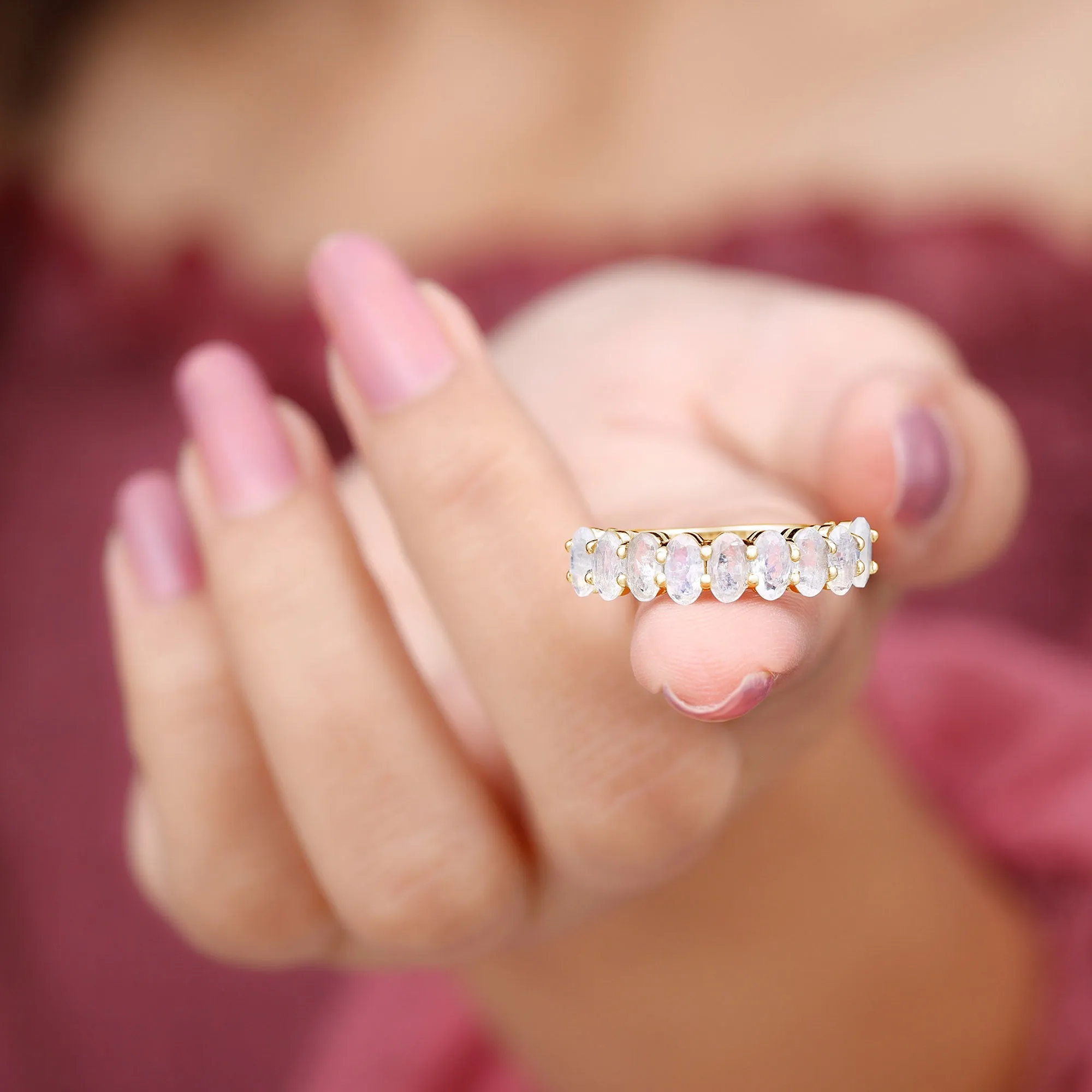 2 CT Oval Cut Moonstone Nine Stone Band Ring