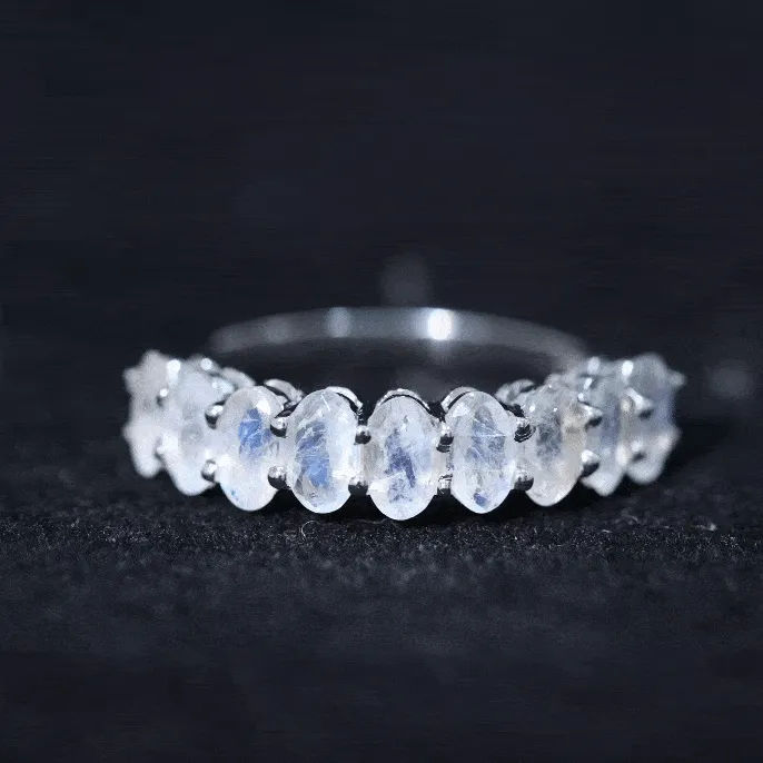 2 CT Oval Cut Moonstone Nine Stone Band Ring