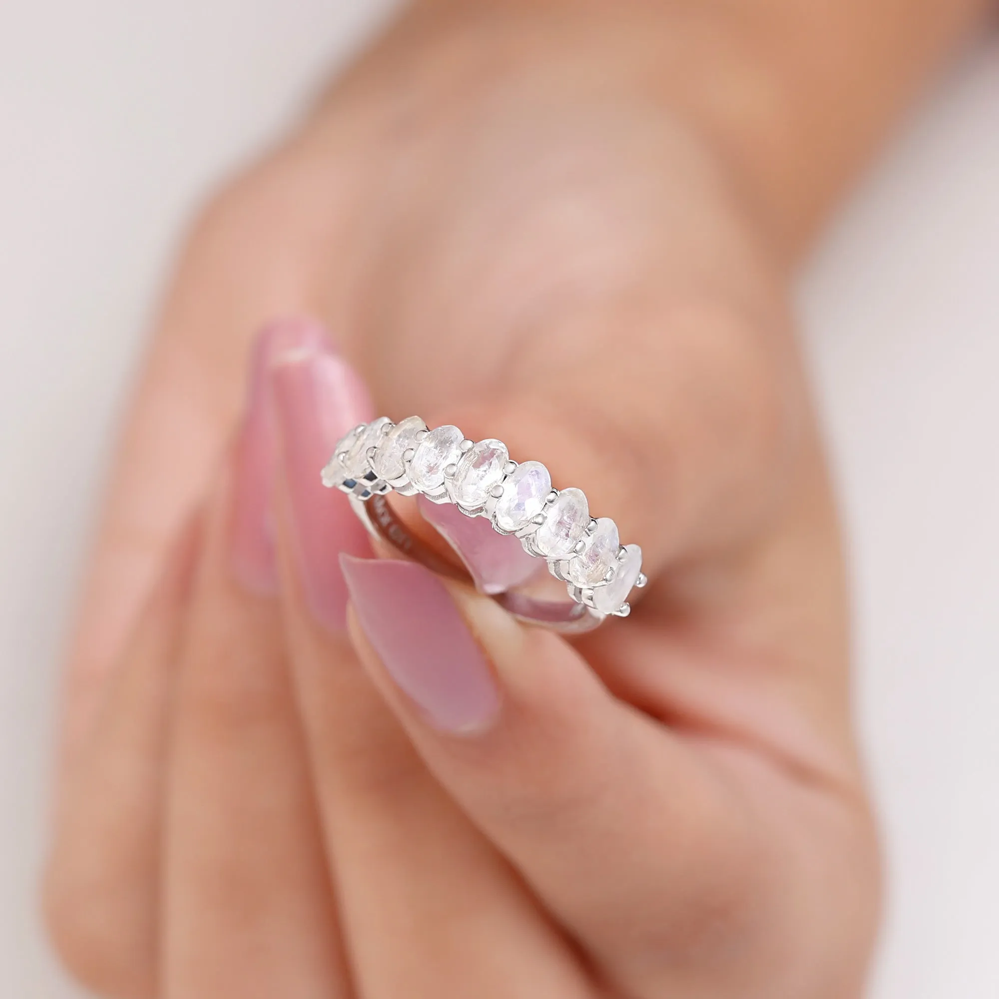 2 CT Oval Cut Moonstone Nine Stone Band Ring