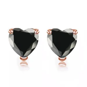 24k Rose Gold Plated 1 Carat Heart Created Black Sapphire Stud Earrings